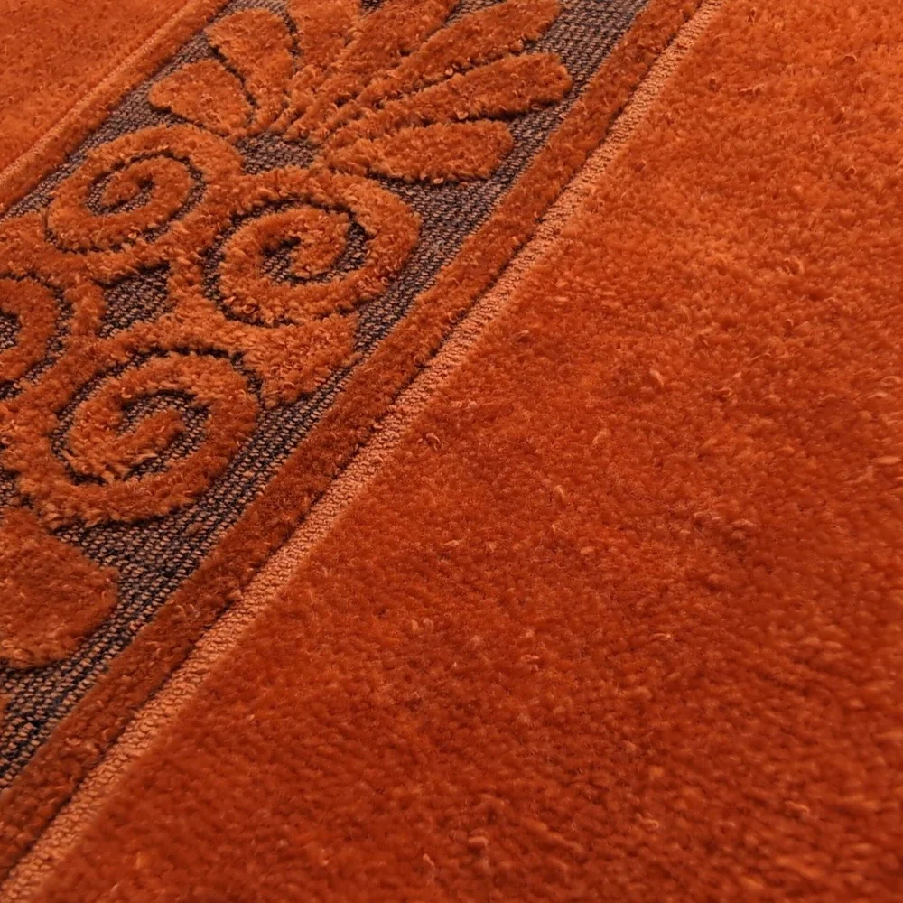 Vintage Cannon Monticello Towel Set Burnt Orange MCM 70s Sculpted Floral Fringe